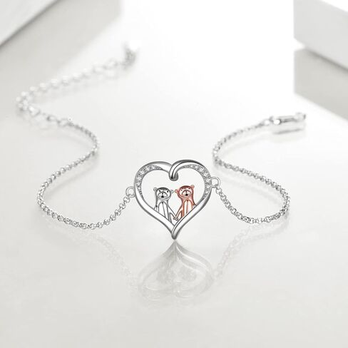 ONEFINITY Otter Gifts for Women Sterling Silver Sea Otter Bracelet Cute Otter Heart Jewelry Bracelet for Mom Sister Gift in Saudi Arabia