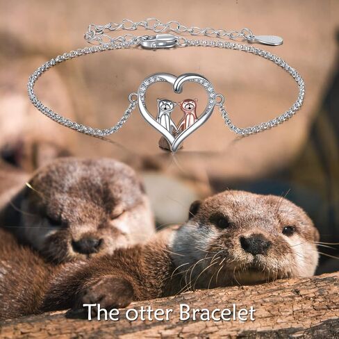 ONEFINITY Otter Gifts for Women Sterling Silver Sea Otter Bracelet Cute Otter Heart Jewelry Bracelet for Mom Sister Gift in Saudi Arabia