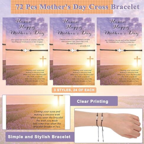 Remuuly Mother's Day Gifts for Church Christian Cross Bracelets with Bible Verse Cards Adjustable Religious Bracelets for Mom in Saudi Arabia
