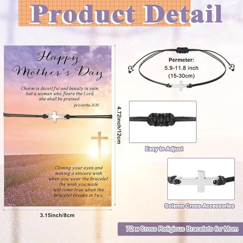 Remuuly Mother's Day Gifts for Church Christian Cross Bracelets with Bible Verse Cards Adjustable Religious Bracelets for Mom in Saudi Arabia