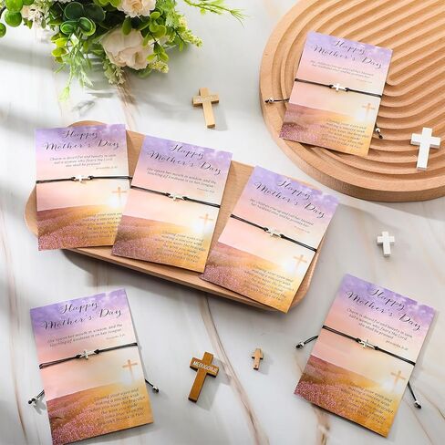 Remuuly Mother's Day Gifts for Church Christian Cross Bracelets with Bible Verse Cards Adjustable Religious Bracelets for Mom in Saudi Arabia