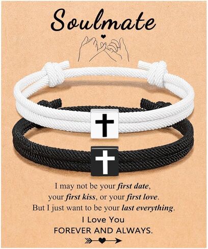 2 Pcs Braided Cross Bracelet for Men Women Adjustable Rope Jesus Bracelet Lucky Strand BFF Wristband Handmade Woven Knot String Bracelets Baptism Christian Religious Gift for Couple Soulmate Easter Basket Stuffer in Kuwait