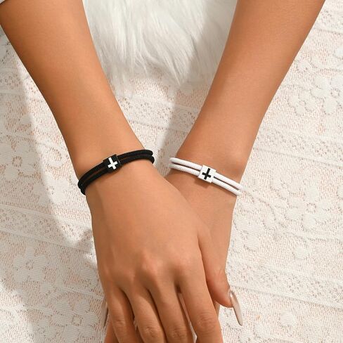 2 Pcs Braided Cross Bracelet for Men Women Adjustable Rope Jesus Bracelet Lucky Strand BFF Wristband Handmade Woven Knot String Bracelets Baptism Christian Religious Gift for Couple Soulmate Easter Basket Stuffer in Kuwait