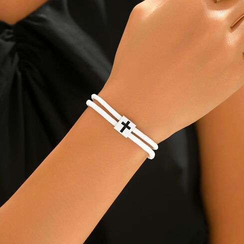 2 Pcs Braided Cross Bracelet for Men Women Adjustable Rope Jesus Bracelet Lucky Strand BFF Wristband Handmade Woven Knot String Bracelets Baptism Christian Religious Gift for Couple Soulmate Easter Basket Stuffer in Kuwait