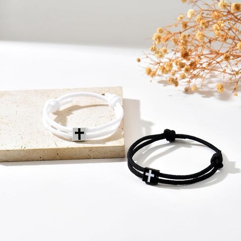 2 Pcs Braided Cross Bracelet for Men Women Adjustable Rope Jesus Bracelet Lucky Strand BFF Wristband Handmade Woven Knot String Bracelets Baptism Christian Religious Gift for Couple Soulmate Easter Basket Stuffer in Kuwait