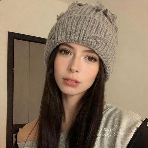 Punk Dilapidated Hole Knitted Hat Thickened Ear Protection Warm Beanie Cap Hip-Hop Hats Unisex Korean Fashion Caps in Saudi Arabia