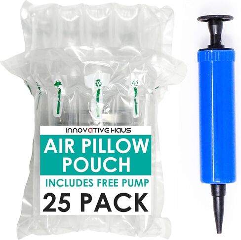 Innovative Haus Pack of 25 7 Inch x 8 Inch Inflatable Air Pillow Pouch Protectors with Free Pump for Heavy Duty Packing and Shipping Packaging Supplies. Protect Fragile Items for Moving and Storage in Kuwait