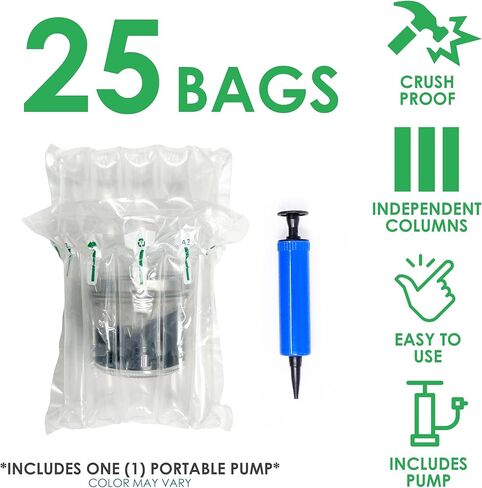 Innovative Haus Pack of 25 7 Inch x 8 Inch Inflatable Air Pillow Pouch Protectors with Free Pump for Heavy Duty Packing and Shipping Packaging Supplies. Protect Fragile Items for Moving and Storage in Kuwait
