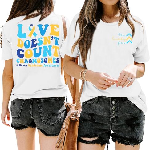 MOUSYA Down Syndrome Awareness Shirts Women The Lucky Few Down Syndrome Support Tee Shirt Blue Yellow Ribbon Tee in Saudi Arabia
