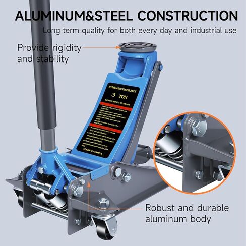رافعة أرضية LARBANKE مع نطاق رفع: 3.15-18.31 بوصة، سعة 3 طن مع وسادات مطاطية وصواني مغناطيسية، رافعة أرضية منخفضة المستوى مع مضخة رفع سريعة بمكابس مزدوجة، للمركبات المساعدة، أزرق ورمادي in Kuwait