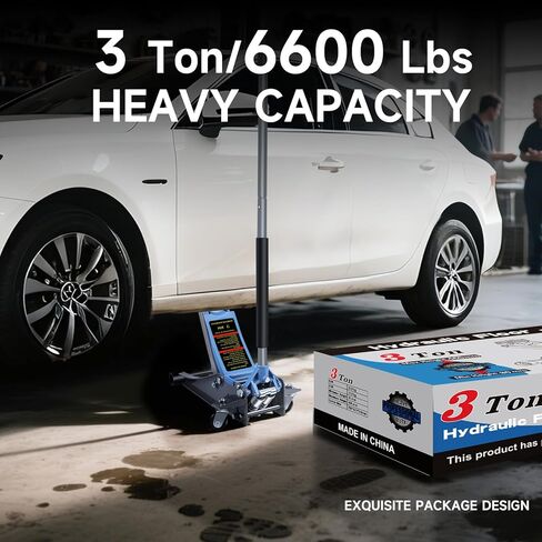 رافعة أرضية LARBANKE مع نطاق رفع: 3.15-18.31 بوصة، سعة 3 طن مع وسادات مطاطية وصواني مغناطيسية، رافعة أرضية منخفضة المستوى مع مضخة رفع سريعة بمكابس مزدوجة، للمركبات المساعدة، أزرق ورمادي in Kuwait