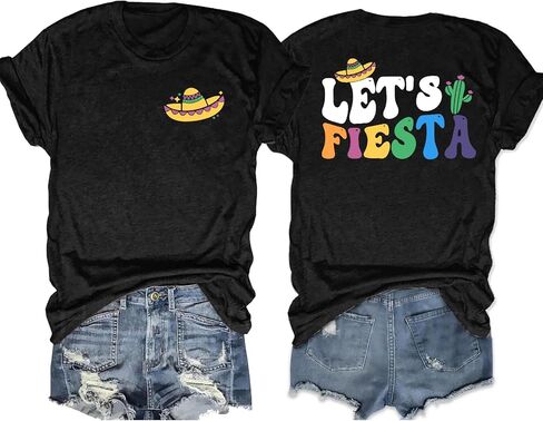 تي شيرت VVNTY Cinco De Mayo للنساء: قمصان Let's Fiesta المضحكة للحفلات المكسيكية تي شيرت Sombrero 5 De Mayo جرافيك in Saudi Arabia