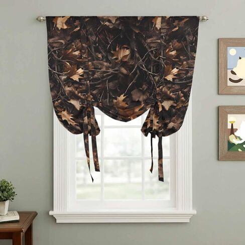 Withered LeavesVintage Brown Botanical Tie Up Curtains for Window, Thermal Insulated Balloon Shade Adjustable Rod Pocket Curtains Valance Panels for Kitchen Bathroom Café 52'' x 45'' in Saudi Arabia