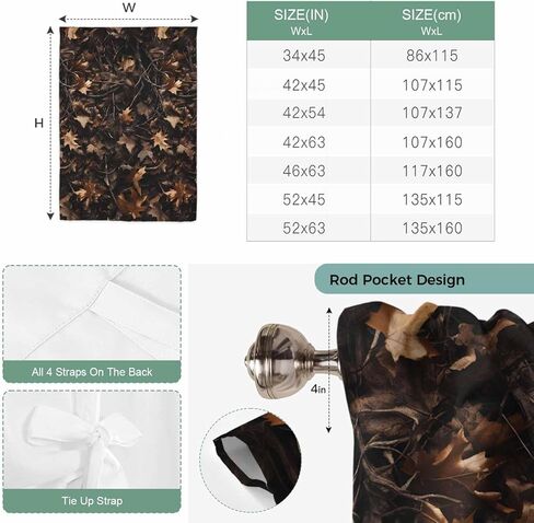 Withered LeavesVintage Brown Botanical Tie Up Curtains for Window, Thermal Insulated Balloon Shade Adjustable Rod Pocket Curtains Valance Panels for Kitchen Bathroom Café 52'' x 45'' in Saudi Arabia
