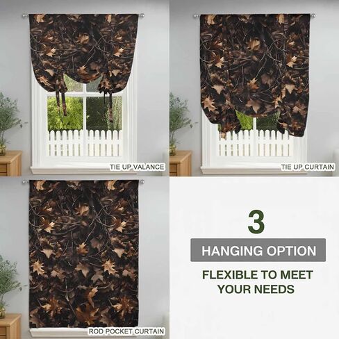 Withered LeavesVintage Brown Botanical Tie Up Curtains for Window, Thermal Insulated Balloon Shade Adjustable Rod Pocket Curtains Valance Panels for Kitchen Bathroom Café 52'' x 45'' in Saudi Arabia