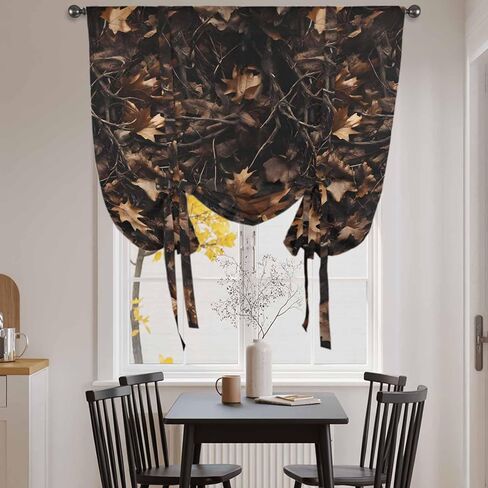 Withered LeavesVintage Brown Botanical Tie Up Curtains for Window, Thermal Insulated Balloon Shade Adjustable Rod Pocket Curtains Valance Panels for Kitchen Bathroom Café 52'' x 45'' in Saudi Arabia