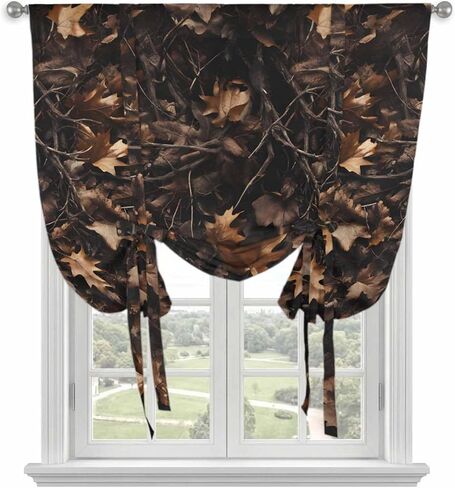 Withered LeavesVintage Brown Botanical Tie Up Curtains for Window, Thermal Insulated Balloon Shade Adjustable Rod Pocket Curtains Valance Panels for Kitchen Bathroom Café 52'' x 45'' in Saudi Arabia