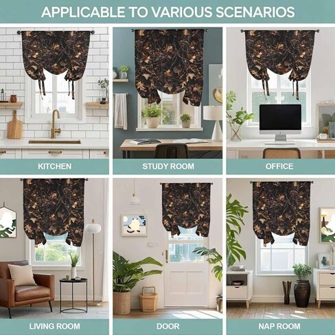 Withered LeavesVintage Brown Botanical Tie Up Curtains for Window, Thermal Insulated Balloon Shade Adjustable Rod Pocket Curtains Valance Panels for Kitchen Bathroom Café 52'' x 45'' in Saudi Arabia