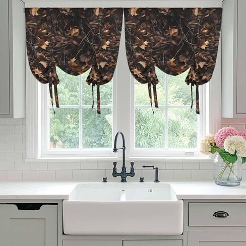 Withered LeavesVintage Brown Botanical Tie Up Curtains for Window, Thermal Insulated Balloon Shade Adjustable Rod Pocket Curtains Valance Panels for Kitchen Bathroom Café 52'' x 45'' in Saudi Arabia
