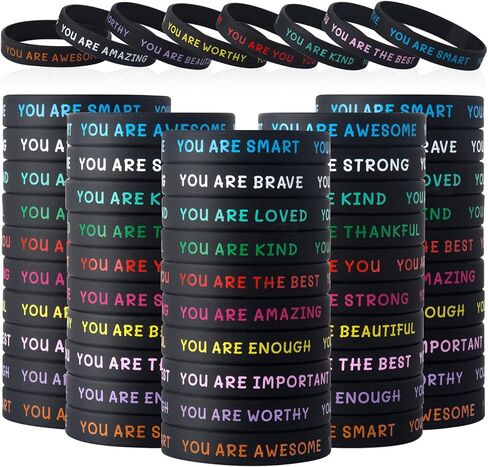 100 قطعة من الأساور التحفيزية للطلاب، أساور مطاطية ملهمة ملونة للطلاب، أساور ملهمة للمعلمين للأطفال هدية عيد الميلاد (ألوان دوامة) منتجات مكتبية in Kuwait