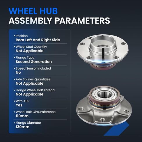 512510 Rear Wheel Bearing and Hub Assembly Compatible with Dodge Dart 2013-2016 1.4L 2.0L 2.4L GAS, Replaces HA590474, 68082150AC, 5-Lug with ABS 2PCS in Saudi Arabia