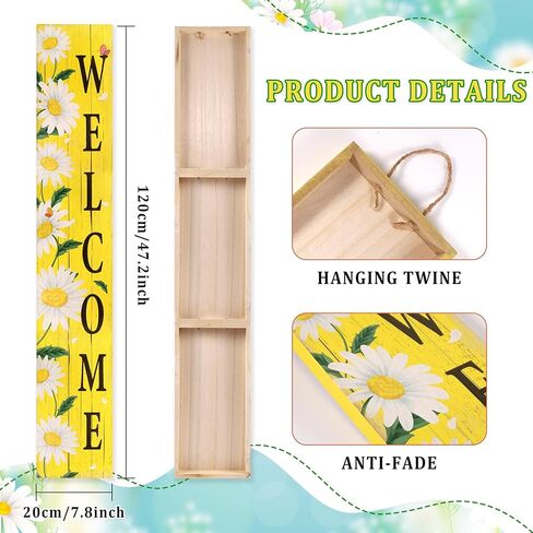 Spring Summer Welcome for Front Porch Standing, Daisy Wooden Porch Sign for Front Door Decorations, Rustic Farmhouse Hanging Wall Sign for Spring Home Decor, 47.2"H in Kuwait