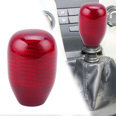 Carbon Fiber Shift Knob for Manual & Buttonless Automatic Tranmission, Oval Stick Shifter Level with 3 Aluminum Adapters (M8x1.25, M10x1.25, M10x1.5) Red in Saudi Arabia