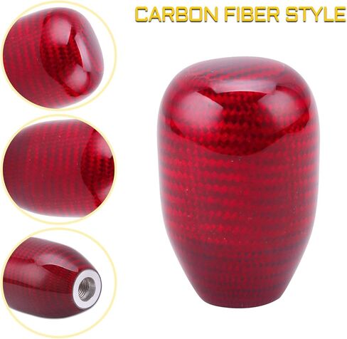 Carbon Fiber Shift Knob for Manual & Buttonless Automatic Tranmission, Oval Stick Shifter Level with 3 Aluminum Adapters (M8x1.25, M10x1.25, M10x1.5) Red in Saudi Arabia