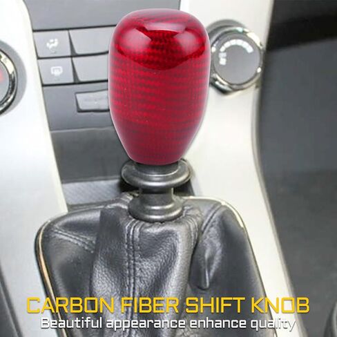 Carbon Fiber Shift Knob for Manual & Buttonless Automatic Tranmission, Oval Stick Shifter Level with 3 Aluminum Adapters (M8x1.25, M10x1.25, M10x1.5) Red in Saudi Arabia