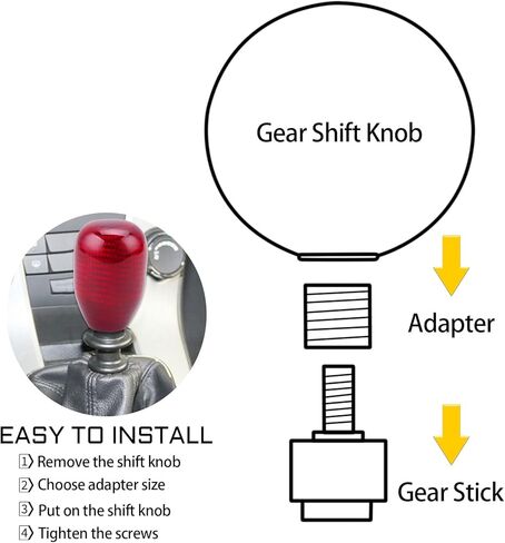 Carbon Fiber Shift Knob for Manual & Buttonless Automatic Tranmission, Oval Stick Shifter Level with 3 Aluminum Adapters (M8x1.25, M10x1.25, M10x1.5) Red in Saudi Arabia