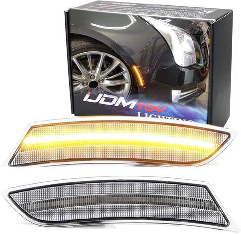 iJDMTOY Clear Lens Amber Full LED Bumper Side Marker Light Kit Compatible With 2013-2017 Cadillac XTS, Powered by 40-SMD LED, Replace OEM Front Sidemarker Lamps in Saudi Arabia