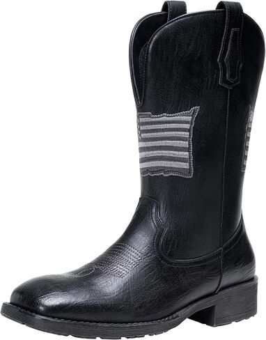 Jousen Cowboy Boots for Men Western Boot Side Zipper American Flag Retro Square Toe Mid-Calf Mens Boots in Saudi Arabia