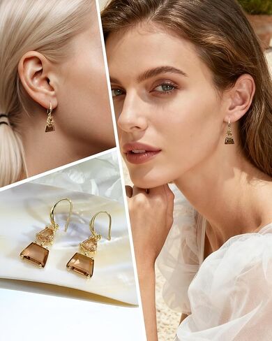 Small Gold Dangle Earrings for Women - Hypoallergenic Birthstone Crystal Dangle Drop Earrings Fashionable Gemstone Jewelry Ideal for Sensitive Ears & Daily Wear in Saudi Arabia
