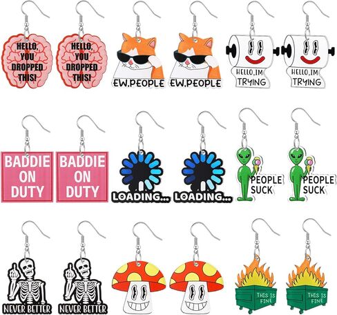 Nosiny 9 Pair Funny Earrings Weird Acrylic Novelty Meme Cute Silly Wacky Whimsical Dangle Earrings for Christmas Gift Women in Saudi Arabia