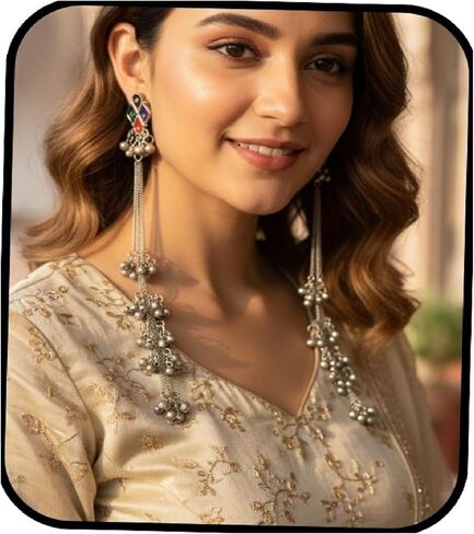 Indian Kashmiri Afghani Earrings for Women Silver Oxidised Gypsy Boho Statement Long Dangle Jhumka Jhumki Earrings Jewelry in Kuwait