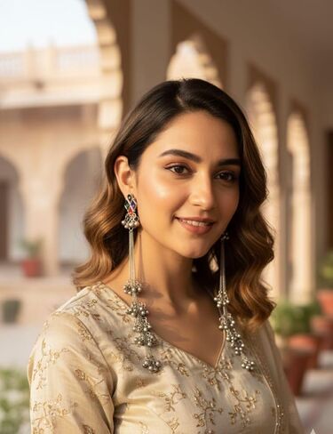 Indian Kashmiri Afghani Earrings for Women Silver Oxidised Gypsy Boho Statement Long Dangle Jhumka Jhumki Earrings Jewelry in Kuwait