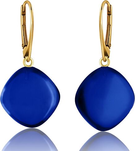 Leverback Earrings for Women – Gold-Plated 925 Silver Drop Earrings with Natural Blue Baltic Amber Piece, Lightweight Jewelry with Secure Closure for Everyday Elegance in Kuwait