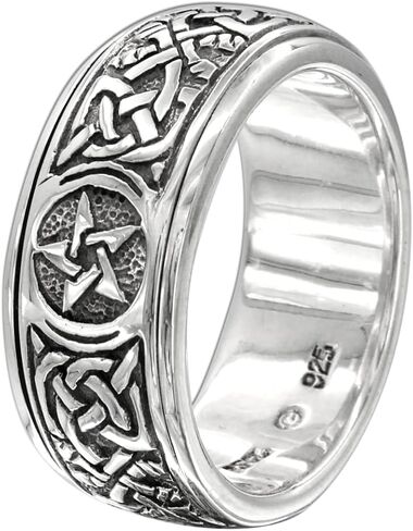 Moonlight Mysteries Sterling Silver Celtic Knot Pentacle Spinner Worry Ring Wicca Pagan Stress and Anxiety Relief Jewelry (Sizes 4-15) in Saudi Arabia