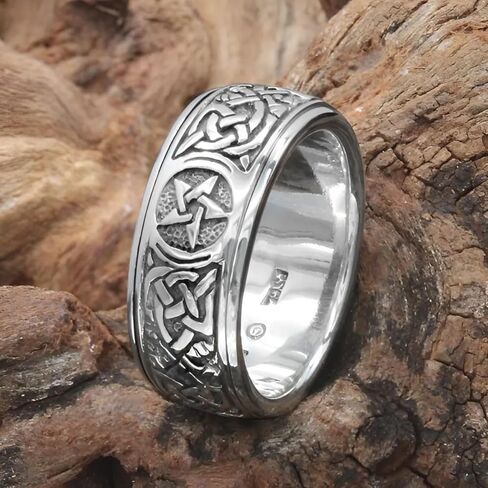 Moonlight Mysteries Sterling Silver Celtic Knot Pentacle Spinner Worry Ring Wicca Pagan Stress and Anxiety Relief Jewelry (Sizes 4-15) in Saudi Arabia