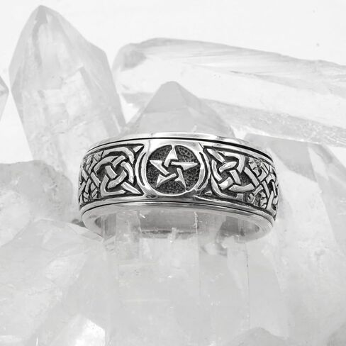 Moonlight Mysteries Sterling Silver Celtic Knot Pentacle Spinner Worry Ring Wicca Pagan Stress and Anxiety Relief Jewelry (Sizes 4-15) in Saudi Arabia