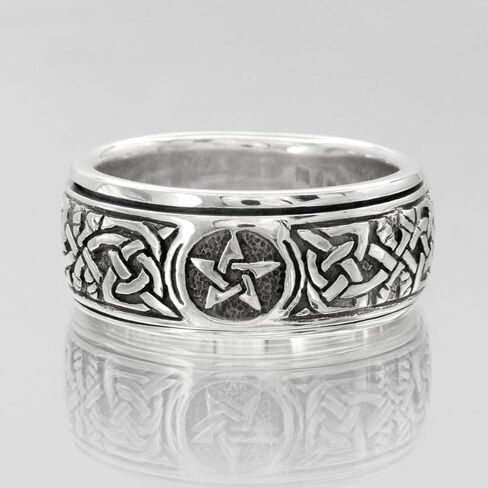 Moonlight Mysteries Sterling Silver Celtic Knot Pentacle Spinner Worry Ring Wicca Pagan Stress and Anxiety Relief Jewelry (Sizes 4-15) in Saudi Arabia