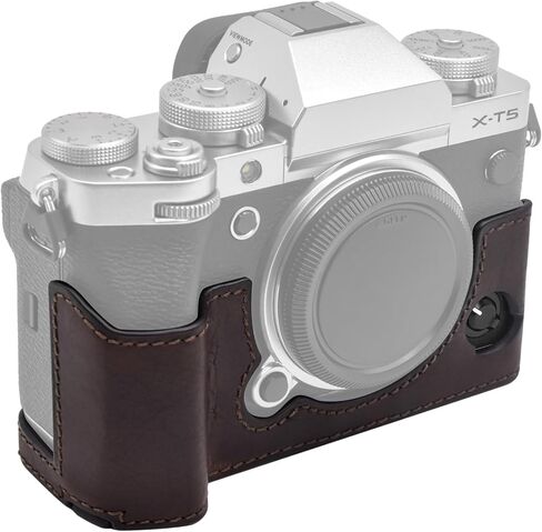 MUZIRI KINOKOO Fuji XT5 Case, Protective Case Compatible for Fuji X-T5/Fuji X-T5 Camera - Genuine Leather Half-Body Bottom Case - Coffee in Kuwait