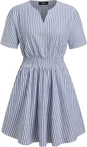 CIDER Womens Striped Dress Summer Casual Short Sleeve Mini Dress Elastic Waist in Saudi Arabia