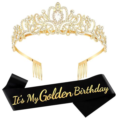 It's My Golden Birthday Sash and Crown Set for Women Girls Birthday Party Decorations Decor Party Favors Gifts in Kuwait