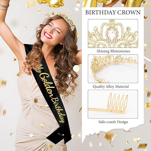 It's My Golden Birthday Sash and Crown Set for Women Girls Birthday Party Decorations Decor Party Favors Gifts in Kuwait