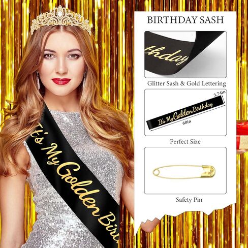 It's My Golden Birthday Sash and Crown Set for Women Girls Birthday Party Decorations Decor Party Favors Gifts in Kuwait