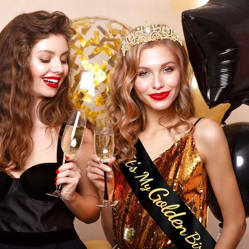 It's My Golden Birthday Sash and Crown Set for Women Girls Birthday Party Decorations Decor Party Favors Gifts in Kuwait