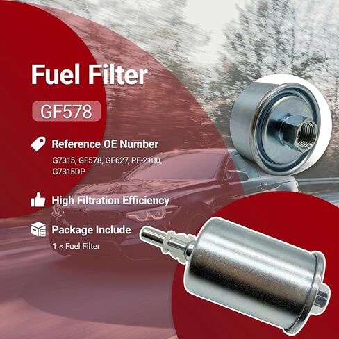 Fuel Filter GF578 Compatible with Chevy Chevrolet Cavalier Monte Carlo Replacement for Oldsmobile Buick GM Truck Passenger Car Gasoline Engines, Replaces PF-2100 in Kuwait