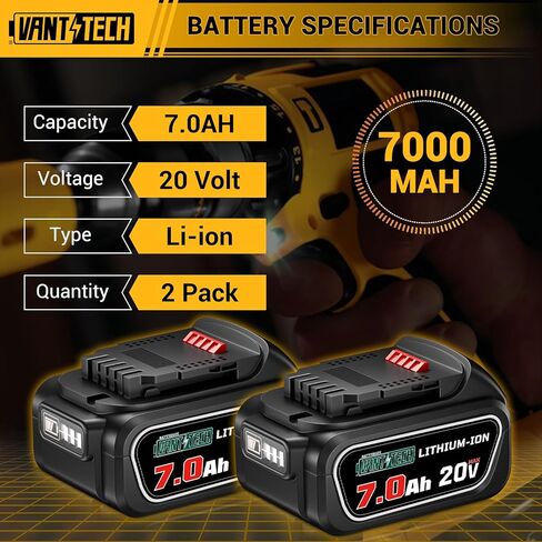 VANTTECH 5.5Ah DCB200 18V/20V MAX بديل لبطارية ديوالت 20V ماكس ليثيوم أيون متوافق مع Dewalt Bateria DCB200 DCB204 DCB206 DCB201 DCB203 DCB181 DCB180 20V DCD/DCF/DCG/DCS سلسلة 1 حزمة in Kuwait