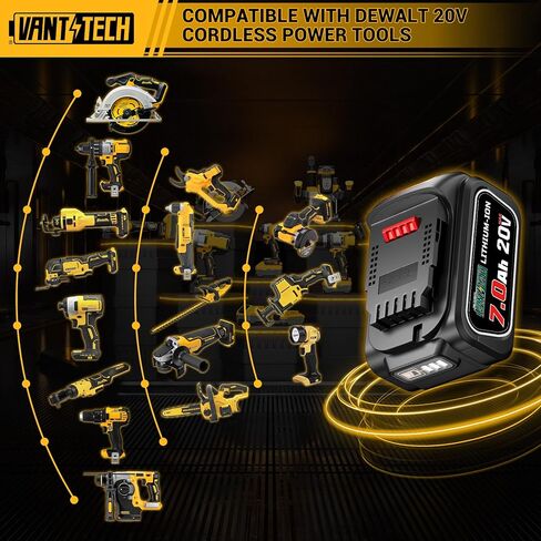 VANTTECH 5.5Ah DCB200 18V/20V MAX بديل لبطارية ديوالت 20V ماكس ليثيوم أيون متوافق مع Dewalt Bateria DCB200 DCB204 DCB206 DCB201 DCB203 DCB181 DCB180 20V DCD/DCF/DCG/DCS سلسلة 1 حزمة in Kuwait